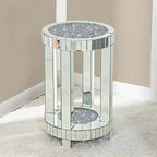 Table d'appoint ronde miroir avec diamants écrasés argentés et base en MDF – Simple