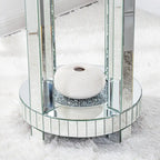 Table d'appoint ronde miroir avec diamants écrasés argentés et base en MDF – Simple