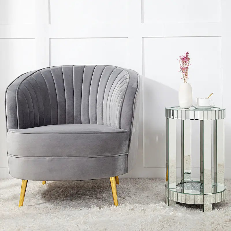 Table d'appoint ronde miroir avec diamants écrasés argentés et base en MDF – Simple