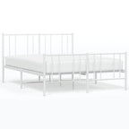 Cadre de lit plateforme en acier blanc avec tête de lit et rangement sous le lit – Grand lit, 2 personnes