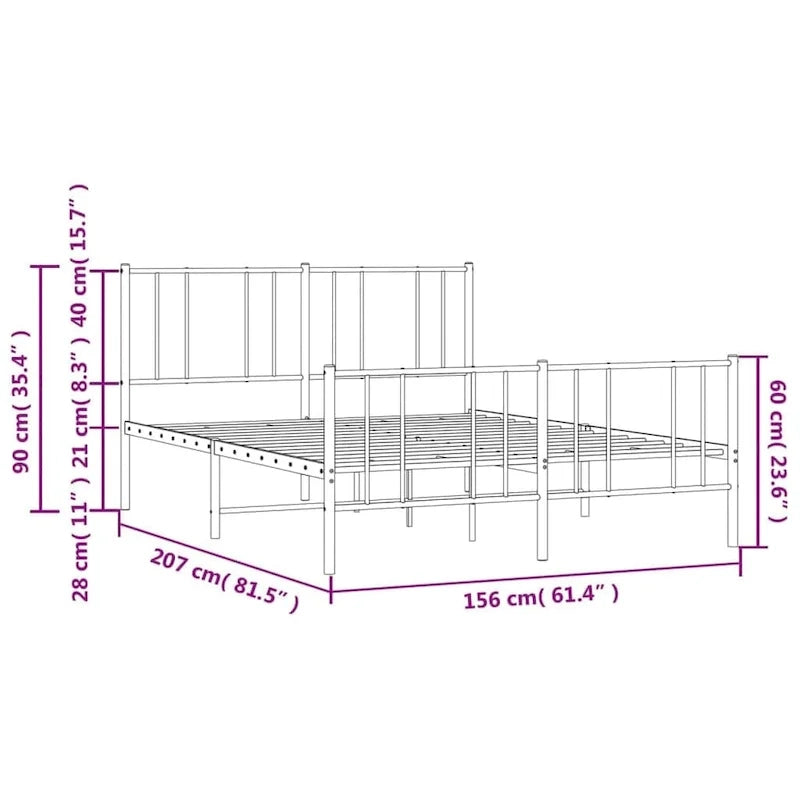Cadre de lit plateforme en acier blanc avec tête de lit et rangement sous le lit – Grand lit, 2 personnes
