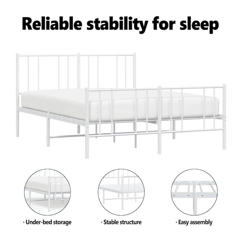 Cadre de lit plateforme en acier blanc avec tête de lit et rangement sous le lit – Grand lit, 2 personnes