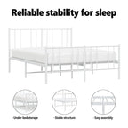 Cadre de lit plateforme en acier blanc avec tête de lit et rangement sous le lit – Grand lit, 2 personnes