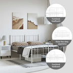 Cadre de lit plateforme en acier blanc avec tête de lit et rangement sous le lit – Grand lit, 2 personnes