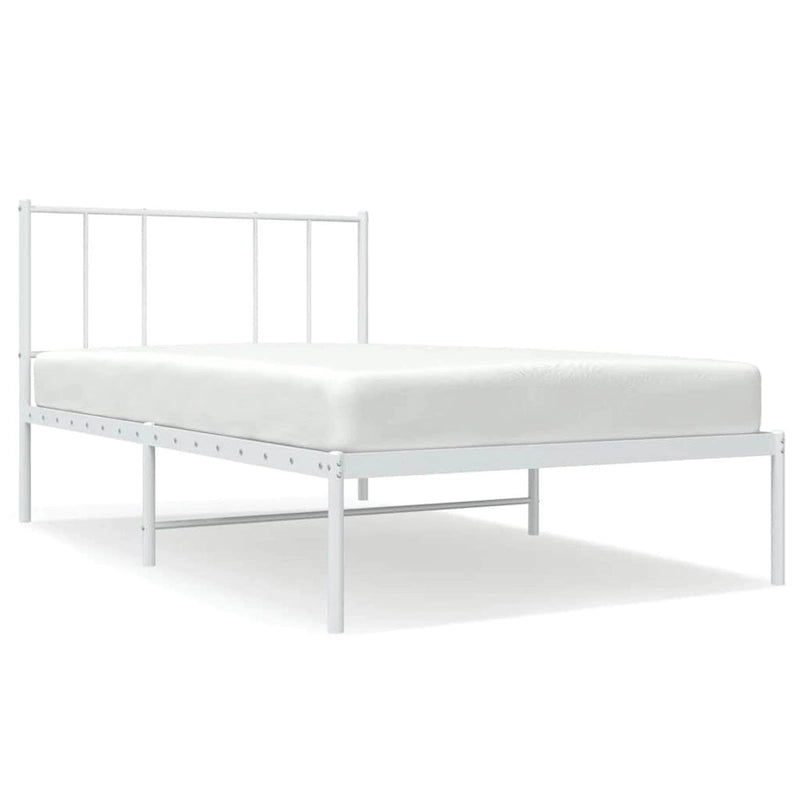 Cadre de lit plateforme en acier blanc avec tête de lit et rangement sous le lit – Grand lit, 2 personnes