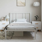 Cadre de lit plateforme en acier blanc avec tête de lit et rangement sous le lit – Grand lit, 2 personnes