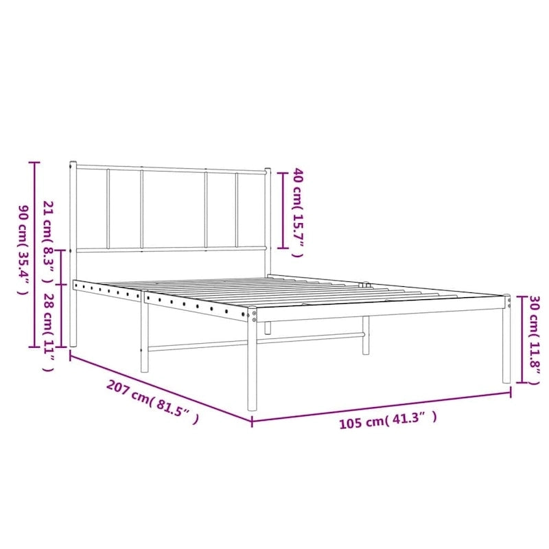 Cadre de lit plateforme en acier blanc avec tête de lit et rangement sous le lit – Grand lit, 2 personnes