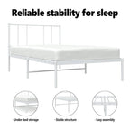 Cadre de lit plateforme en acier blanc avec tête de lit et rangement sous le lit – Grand lit, 2 personnes