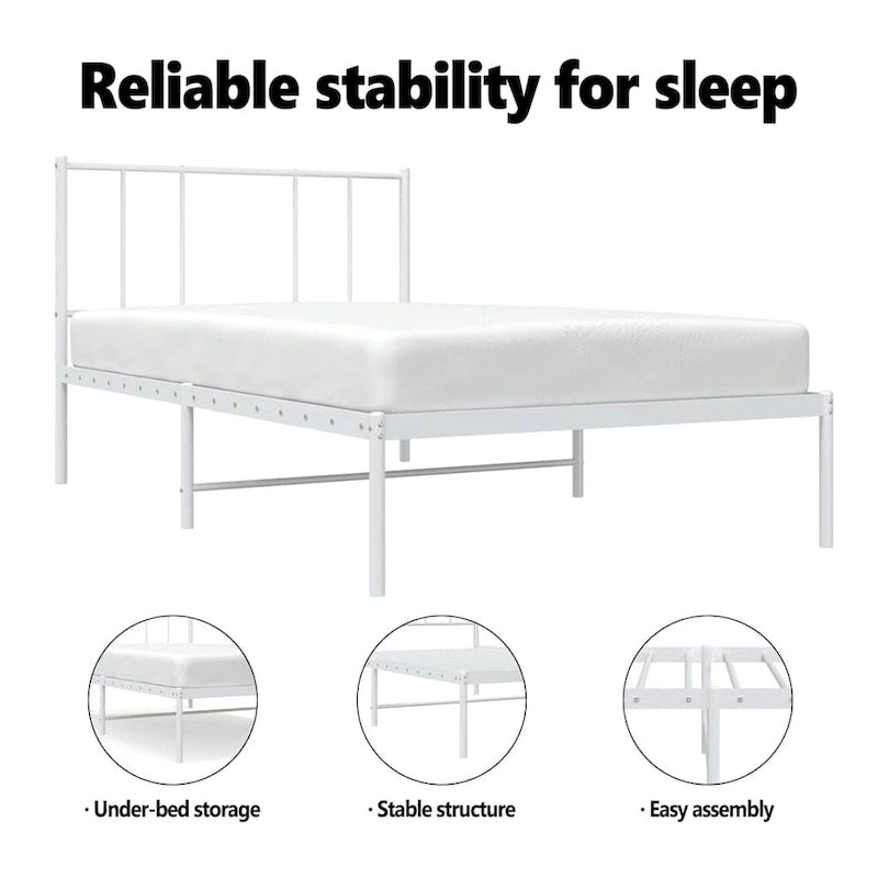 Cadre de lit plateforme en acier blanc avec tête de lit et rangement sous le lit – Grand lit, 2 personnes