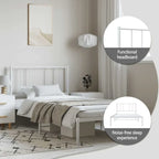 Cadre de lit plateforme en acier blanc avec tête de lit et rangement sous le lit – Grand lit, 2 personnes