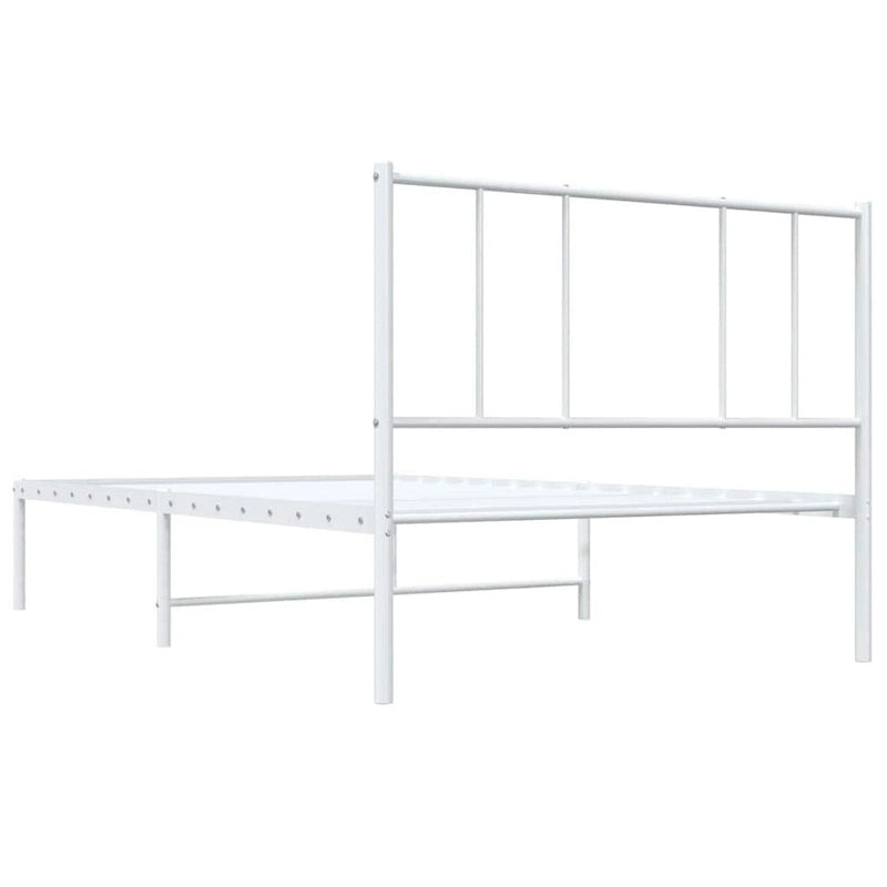 Cadre de lit plateforme en acier blanc avec tête de lit et rangement sous le lit – Grand lit, 2 personnes