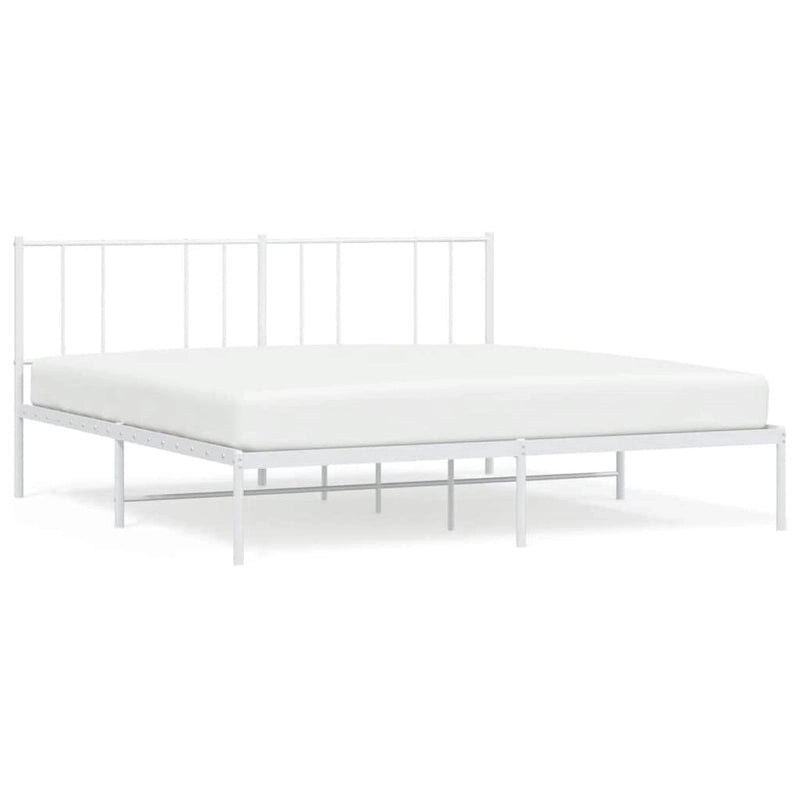 Cadre de lit plateforme en acier blanc avec tête de lit et rangement sous le lit – Grand lit, 2 personnes