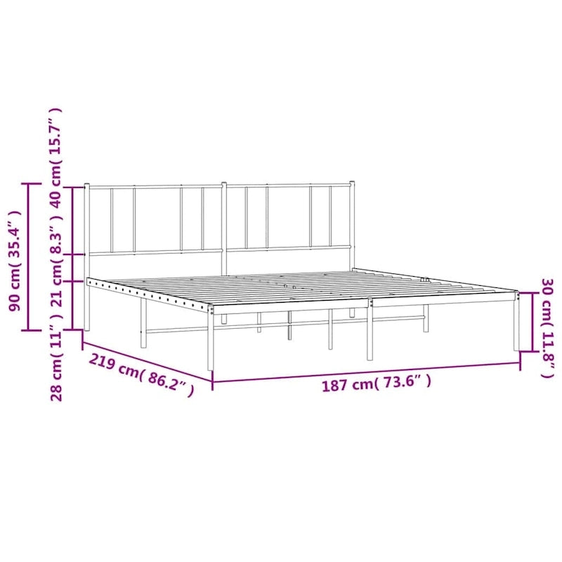 Cadre de lit plateforme en acier blanc avec tête de lit et rangement sous le lit – Grand lit, 2 personnes