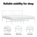 Cadre de lit plateforme en acier blanc avec tête de lit et rangement sous le lit – Grand lit, 2 personnes