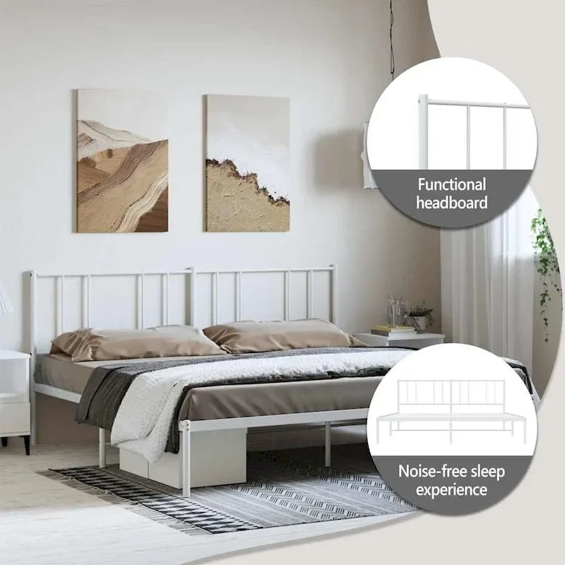Cadre de lit plateforme en acier blanc avec tête de lit et rangement sous le lit – Grand lit, 2 personnes
