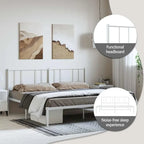 Cadre de lit plateforme en acier blanc avec tête de lit et rangement sous le lit – Grand lit, 2 personnes