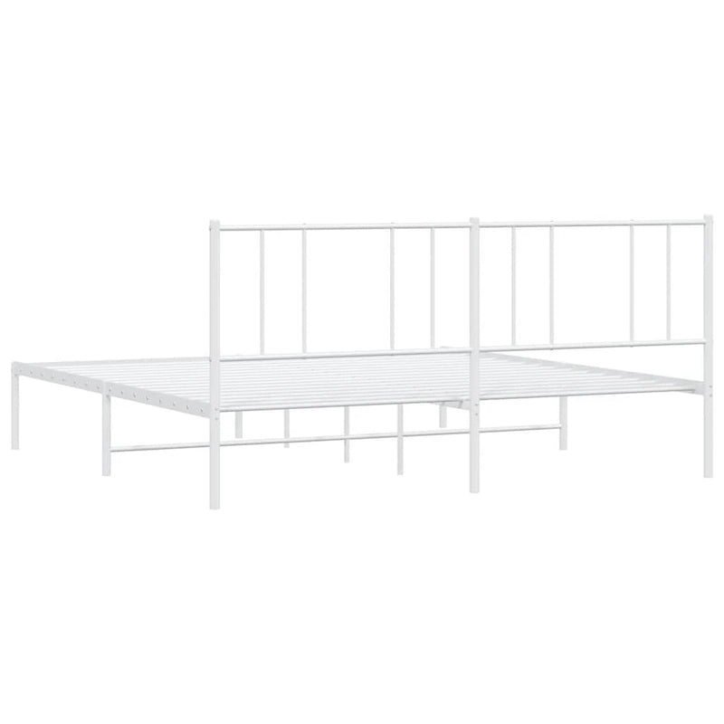 Cadre de lit plateforme en acier blanc avec tête de lit et rangement sous le lit – Grand lit, 2 personnes