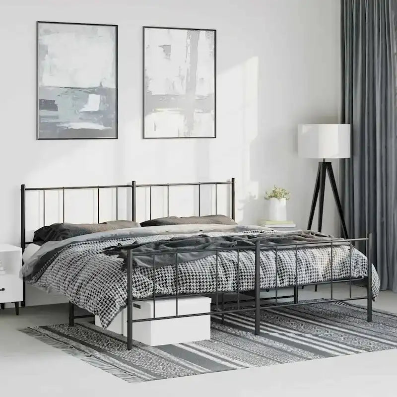Cadre de lit plateforme en acier blanc avec tête de lit et rangement sous le lit – Grand lit, 2 personnes