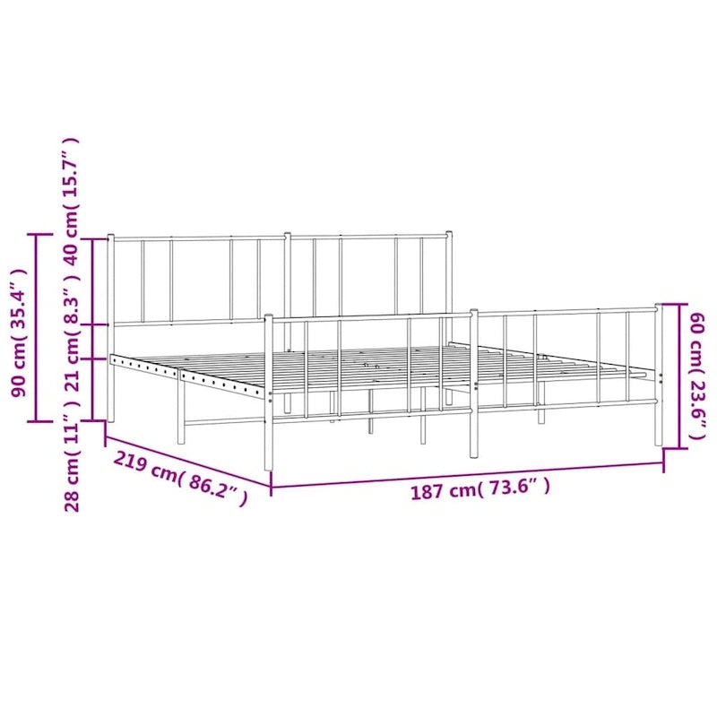 Cadre de lit plateforme en acier blanc avec tête de lit et rangement sous le lit – Grand lit, 2 personnes