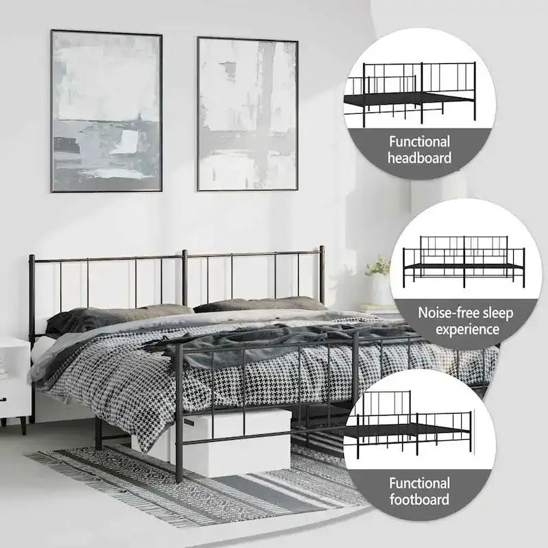 Cadre de lit plateforme en acier blanc avec tête de lit et rangement sous le lit – Grand lit, 2 personnes
