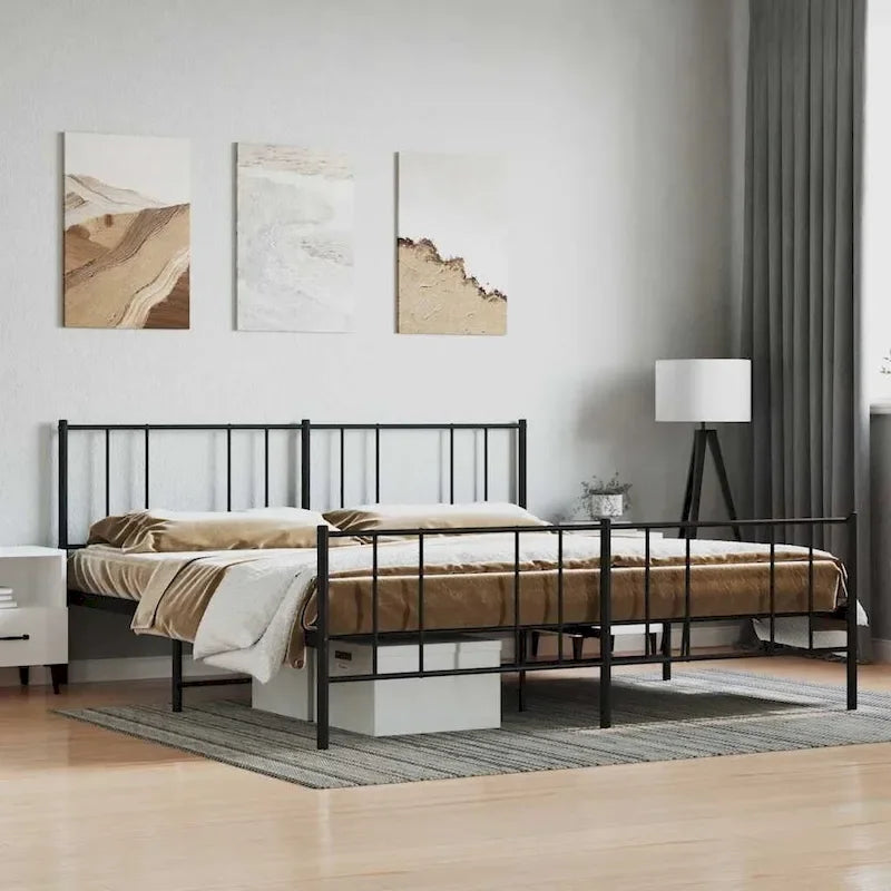 Cadre de lit plateforme en acier blanc avec tête de lit et rangement sous le lit – Grand lit, 2 personnes