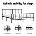 Cadre de lit plateforme en acier blanc avec tête de lit et rangement sous le lit – Grand lit, 2 personnes