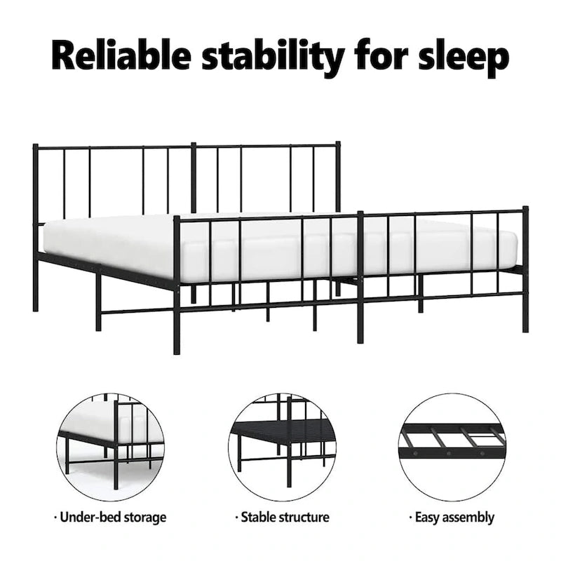 Cadre de lit plateforme en acier blanc avec tête de lit et rangement sous le lit – Grand lit, 2 personnes