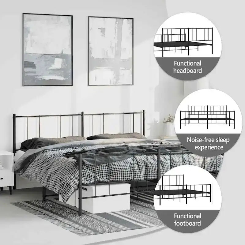 Cadre de lit plateforme en acier blanc avec tête de lit et rangement sous le lit – Grand lit, 2 personnes