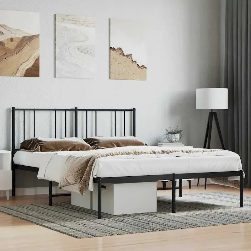 Cadre de lit plateforme en acier blanc avec tête de lit et rangement sous le lit – Grand lit, 2 personnes