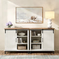 Meuble de rangement simple avec porte coulissante de style grange en MDF blanc antique et étagère réglable – 70 po