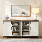 Meuble de rangement simple avec porte coulissante de style grange en MDF blanc antique et étagère réglable – 70 po