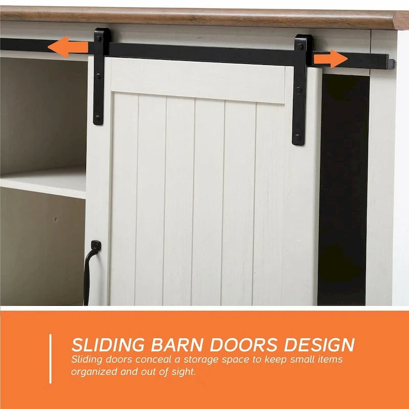 Meuble de rangement simple avec porte coulissante de style grange en MDF blanc antique et étagère réglable – 70 po