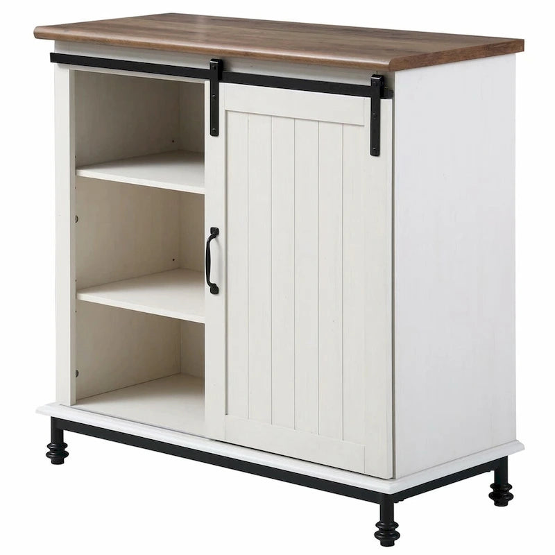 Meuble de rangement simple avec porte coulissante de style grange en MDF blanc antique et étagère réglable – 70 po