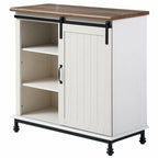 Meuble de rangement simple avec porte coulissante de style grange en MDF blanc antique et étagère réglable – 70 po