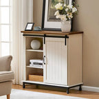 Meuble de rangement simple avec porte coulissante de style grange en MDF blanc antique et étagère réglable – 70 po