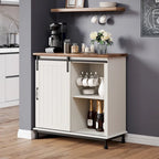 Meuble de rangement simple avec porte coulissante de style grange en MDF blanc antique et étagère réglable – 70 po