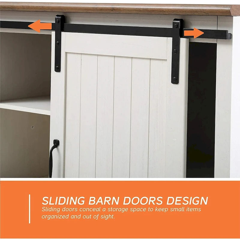 Meuble de rangement simple avec porte coulissante de style grange en MDF blanc antique et étagère réglable – 70 po