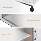 Meuble de rangement simple avec porte coulissante de style grange en MDF blanc antique et étagère réglable – 70 po