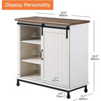 Meuble de rangement simple avec porte coulissante de style grange en MDF blanc antique et étagère réglable – 70 po