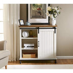 Meuble de rangement simple avec porte coulissante de style grange en MDF blanc antique et étagère réglable – 70 po