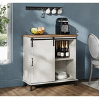 Meuble de rangement simple avec porte coulissante de style grange en MDF blanc antique et étagère réglable – 70 po