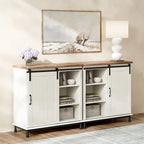 Meuble de rangement simple avec porte coulissante de style grange en MDF blanc antique et étagère réglable – 70 po