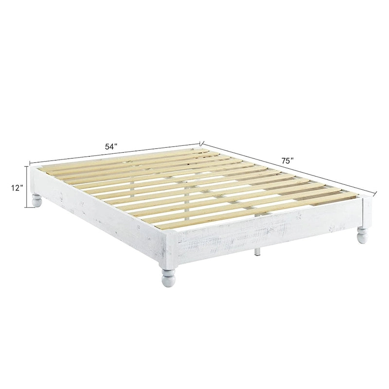 Cadre de lit plateforme rustique King en pin massif blanchi avec 12 lattes – 2 personnes