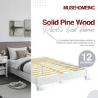 Cadre de lit plateforme rustique King en pin massif blanchi avec 12 lattes – 2 personnes