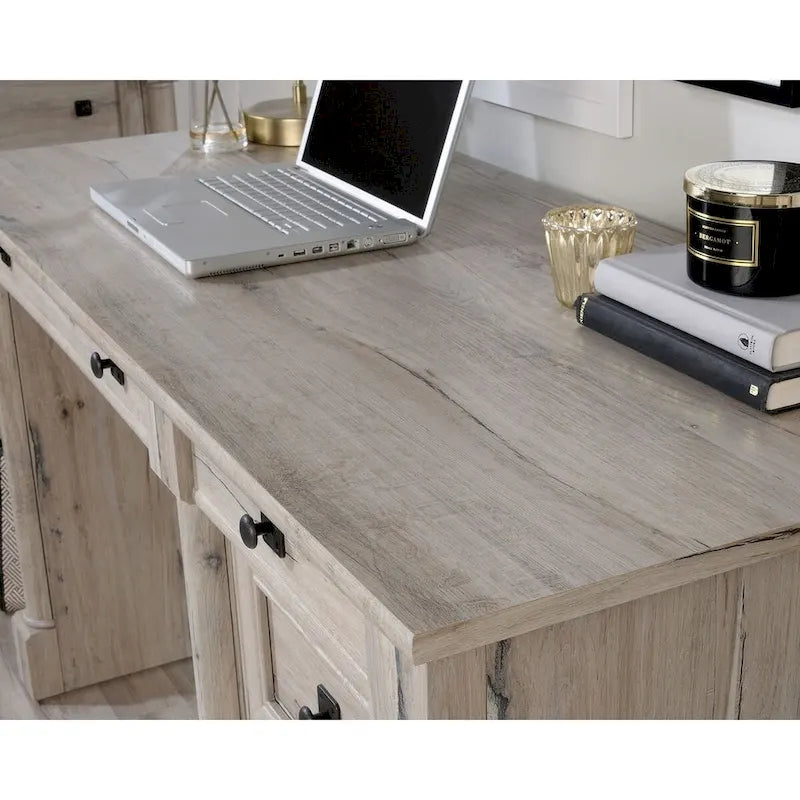 Bureau d'ordinateur en chêne vintage / chêne fendu / cerisier sélectionné / chêne éolien avec tiroir pour clavier, 2 tiroirs et tiroir classeur – Simple