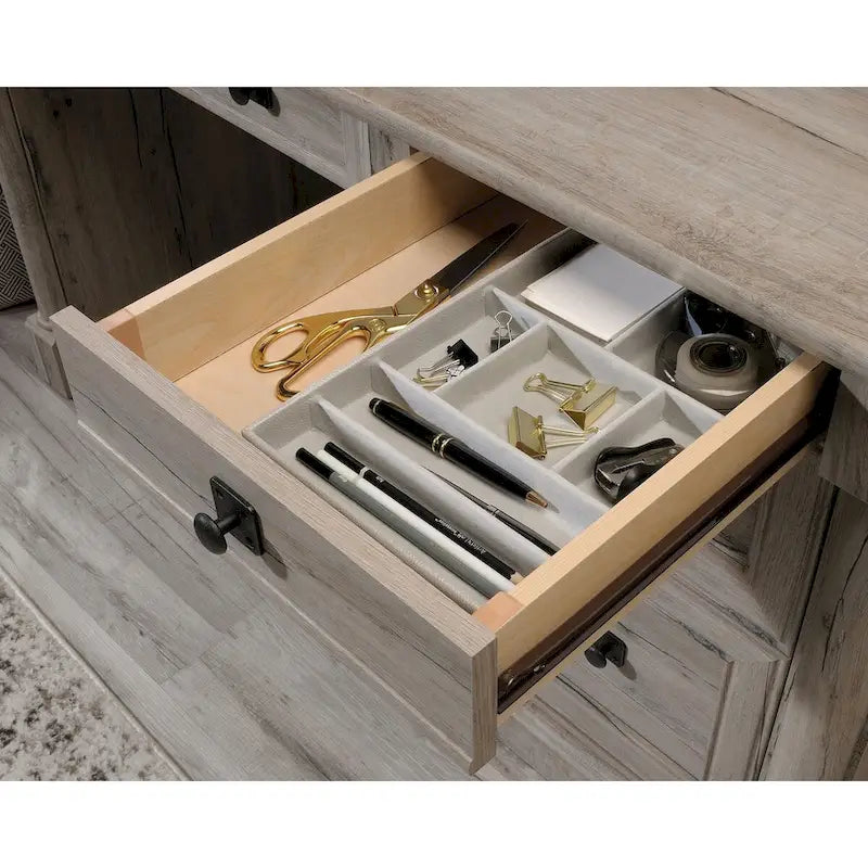 Bureau d'ordinateur en chêne vintage / chêne fendu / cerisier sélectionné / chêne éolien avec tiroir pour clavier, 2 tiroirs et tiroir classeur – Simple