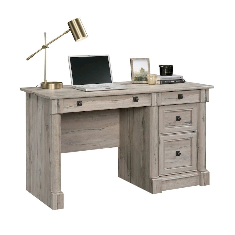 Bureau d'ordinateur en chêne vintage / chêne fendu / cerisier sélectionné / chêne éolien avec tiroir pour clavier, 2 tiroirs et tiroir classeur – Simple