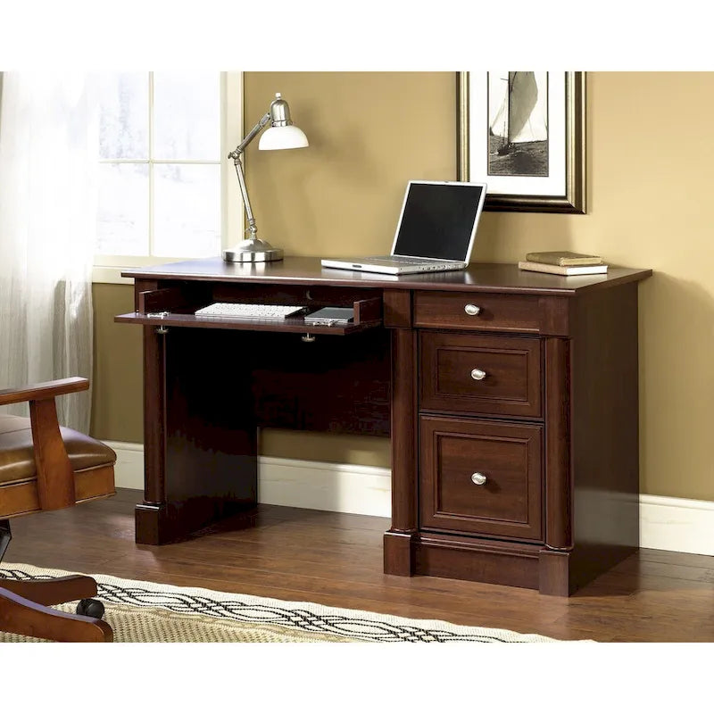 Bureau d'ordinateur en chêne vintage / chêne fendu / cerisier sélectionné / chêne éolien avec tiroir pour clavier, 2 tiroirs et tiroir classeur – Simple