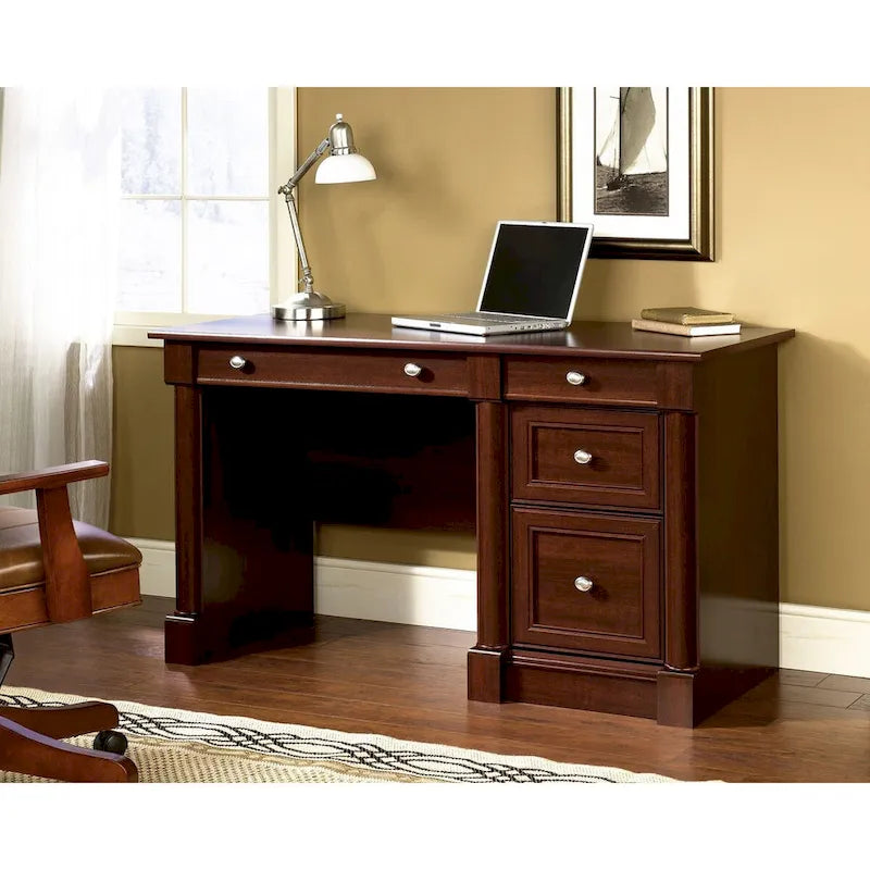 Bureau d'ordinateur en chêne vintage / chêne fendu / cerisier sélectionné / chêne éolien avec tiroir pour clavier, 2 tiroirs et tiroir classeur – Simple