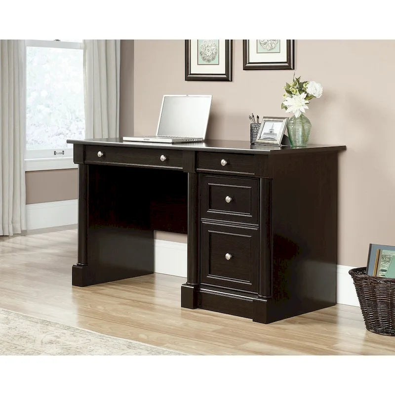 Bureau d'ordinateur en chêne vintage / chêne fendu / cerisier sélectionné / chêne éolien avec tiroir pour clavier, 2 tiroirs et tiroir classeur – Simple